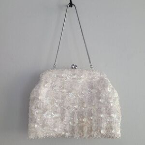Vintage 60's ivory white fully beaded mini bag clutch glam coquette‎ pastel